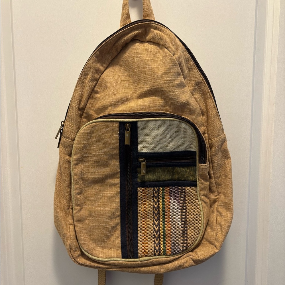 Chic Tan Backpack With Patterned Pocket | Earthbo… - image 1